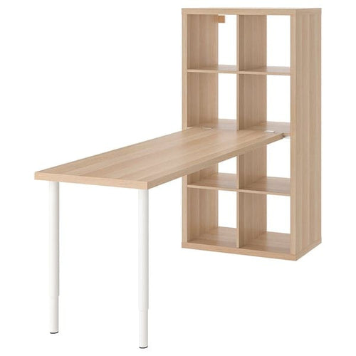 KALLAX / LAGKAPTEN - Desk combination, white/white stained oak effect, 77x179x147 cm