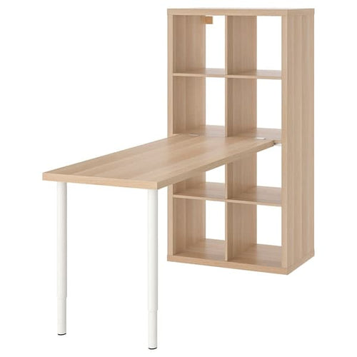 KALLAX / LAGKAPTEN - Desk combination, white/white stained oak effect, 77x159x147 cm