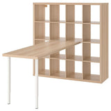 KALLAX / LAGKAPTEN desk combination, white/white stained oak effect, 147x179x147 cm