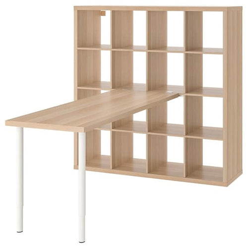 KALLAX / LAGKAPTEN - Desk combination, white/white stained oak effect, 147x179x147 cm