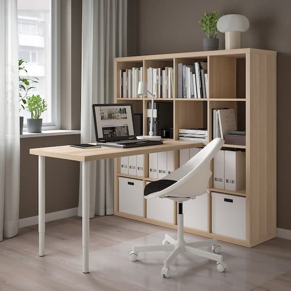 Ikea KALLAX / LAGKAPTEN - Desk combination, white/white stained oak effect, 147x159x147 cm