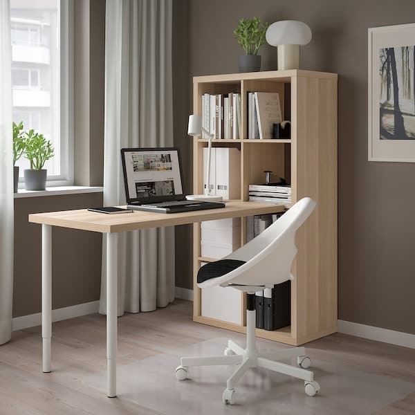 KALLAX / LAGKAPTEN - Desk combination, white/white stained oak effect, 77x159x147 cm - best price from Maltashopper.com 59481667