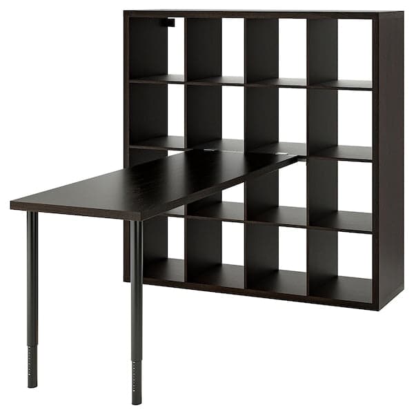 KALLAX / LAGKAPTEN Combination with desk, black/brown-black, 147x179x147 cm , 147x179x147 cm - best price from Maltashopper.com 29481678