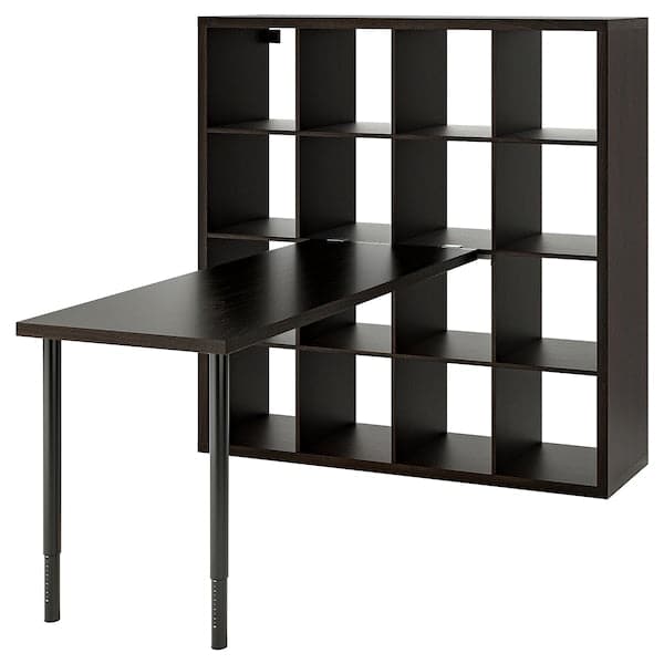 Ikea KALLAX / LAGKAPTEN Combination with desk, black/brown-black, 147x179x147 cm , 147x179x147 cm