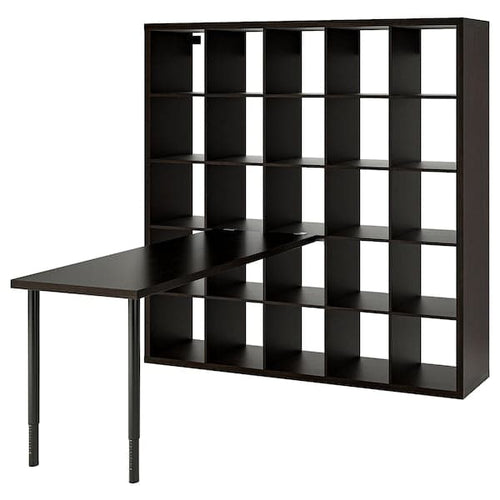 KALLAX / LAGKAPTEN Combination with desk, black/brown-black, 182x179x182 cm , 182x179x182 cm