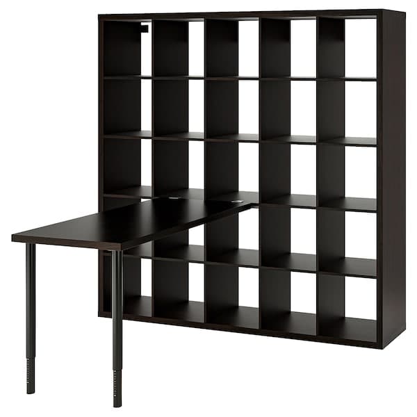 KALLAX / LAGKAPTEN Combination with desk, black/brown-black, 182x159x182 cm , - best price from Maltashopper.com 09481655