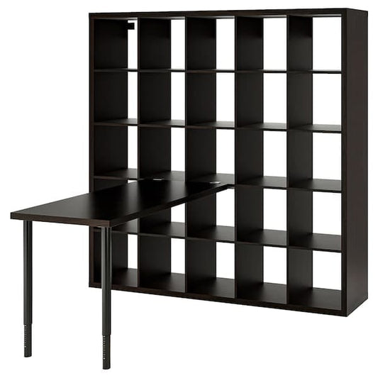 KALLAX / LAGKAPTEN Combination with desk, black/brown-black, 182x159x182 cm , - best price from Maltashopper.com 09481655