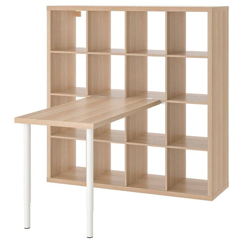 KALLAX / LINNMON - Desk combination, white/white stained oak effect, 147x139x147 cm