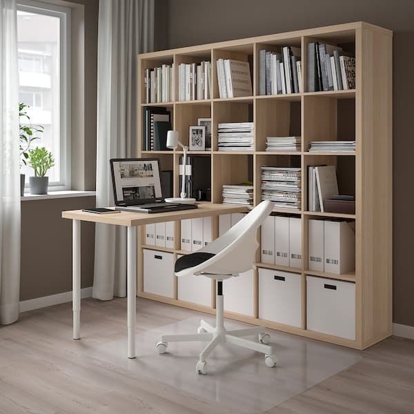 KALLAX / LINNMON - Desk combination, white/white stained oak effect, 182x139x182 cm - best price from Maltashopper.com 19481693