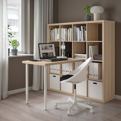 KALLAX / LINNMON - Desk combination, white/white stained oak effect, 147x139x147 cm - best price from Maltashopper.com 79481690