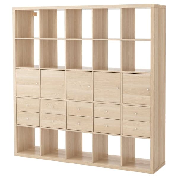KALLAX - Shelving unit with 10 inserts, white stained oak effect, 182x182 cm - best price from Maltashopper.com 09197605