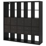 KALLAX shelving unit with 10 inserts, black-brown, 182x182 cm