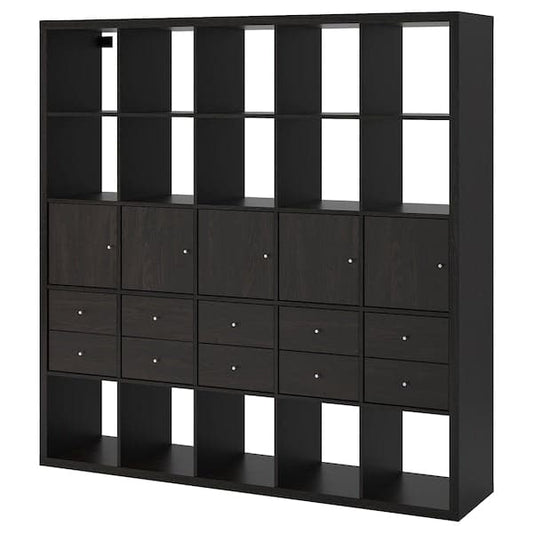 Ikea KALLAX - Shelving unit with 10 inserts, black-brown, 182x182 cm