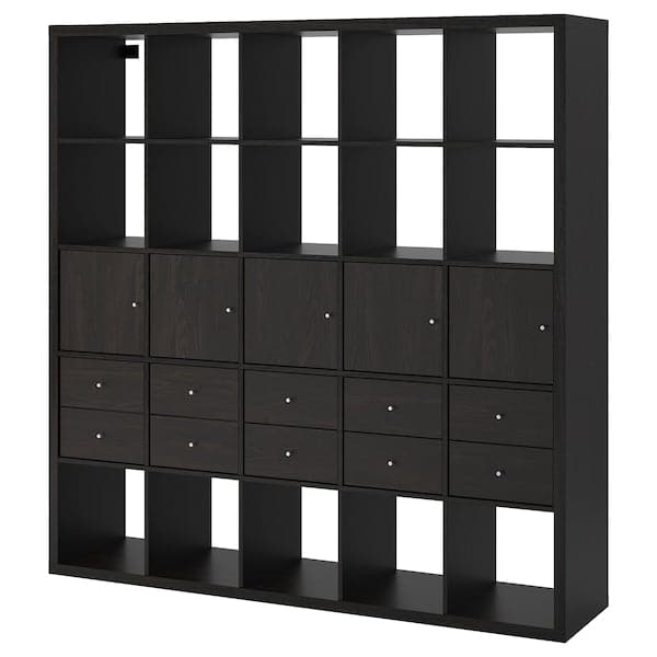 Ikea KALLAX - Shelving unit with 10 inserts, black-brown, 182x182 cm