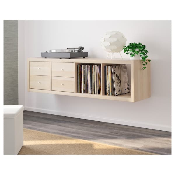 Ikea KALLAX - Shelving unit with 2 inserts, with 4 drawers/white stained oak effect, 147x42 cm