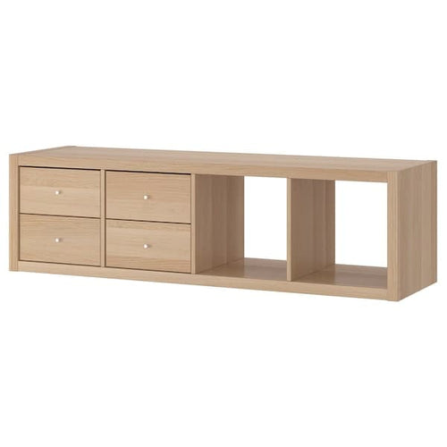 KALLAX - Shelving unit with 2 inserts, with 4 drawers/white stained oak effect, 147x42 cm