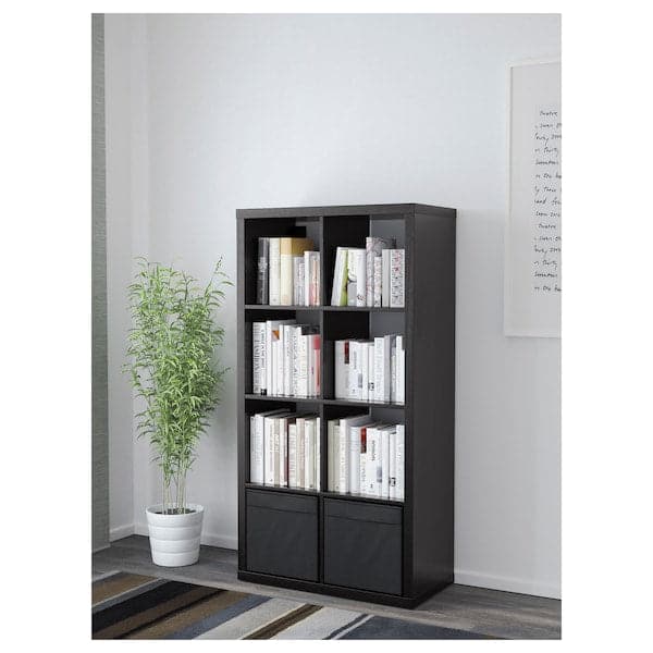 Ikea KALLAX - Shelving unit with 2 inserts, black-brown, 77x147 cm