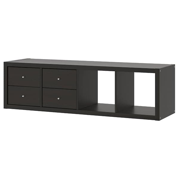 KALLAX - Shelving unit with 2 inserts, black-brown, 42x147 cm - best price from Maltashopper.com 39278290