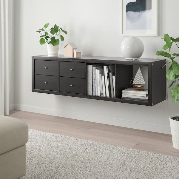 Ikea KALLAX - Shelving unit with 2 inserts, with 4 drawers/black-brown, 147x42 cm