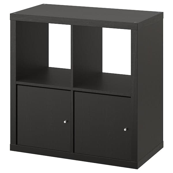 KALLAX - Shelving unit, with 2 doors/black-brown, 77x77 cm