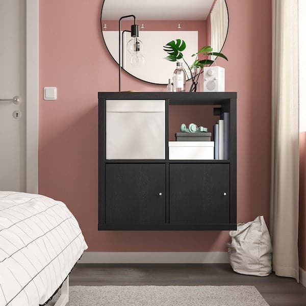 Ikea KALLAX - Shelving unit, with 2 doors/black-brown, 77x77 cm
