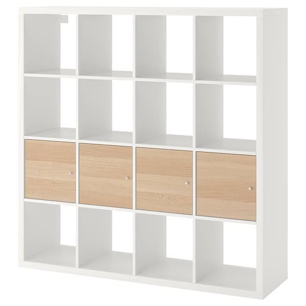 KALLAX - Shelving unit with 4 inserts, white/white stained oak effect, 147x147 cm - best price from Maltashopper.com 69227671