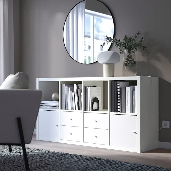 KALLAX - Shelving unit with 4 inserts, white, 77x147 cm - best price from Maltashopper.com 59278307