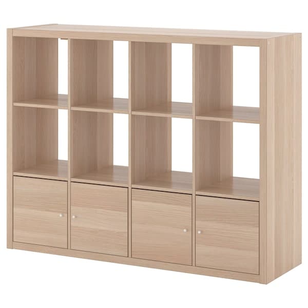 Ikea KALLAX - Shelving unit with 4 inserts, white stained oak effect, 147x112 cm