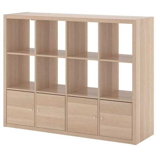 Ikea KALLAX - Shelving unit with 4 inserts, white stained oak effect, 147x112 cm