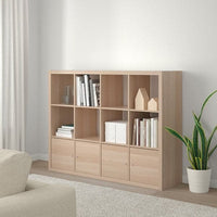 KALLAX - Shelving unit with 4 inserts, white stained oak effect, 147x112 cm - best price from Maltashopper.com 49278256