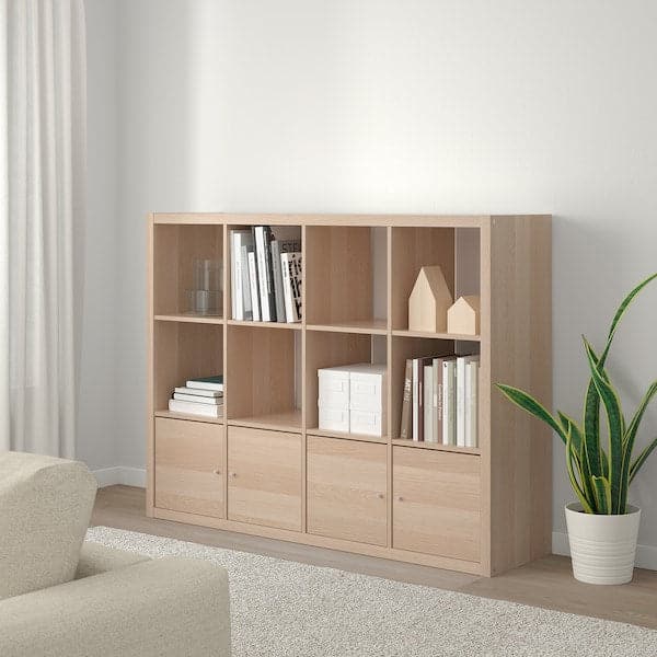 Ikea KALLAX - Shelving unit with 4 inserts, white stained oak effect, 147x112 cm