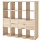 KALLAX shelving unit with 4 inserts, white stained oak effect, 147x147 cm