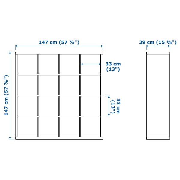 Ikea KALLAX - Shelving unit with 4 inserts, white stained oak effect, 147x147 cm