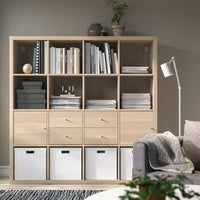 KALLAX - Shelving unit with 4 inserts, white stained oak effect, 147x147 cm - best price from Maltashopper.com 19197596