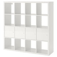 KALLAX - Shelving unit with 4 inserts, high-gloss/white, 147x147 cm - best price from Maltashopper.com 29278323