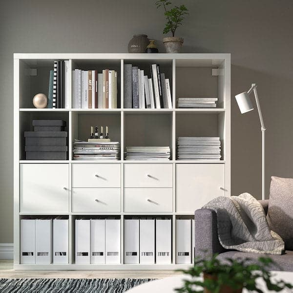 KALLAX - Shelving unit with 4 inserts, high-gloss/white, 147x147 cm - best price from Maltashopper.com 59278331