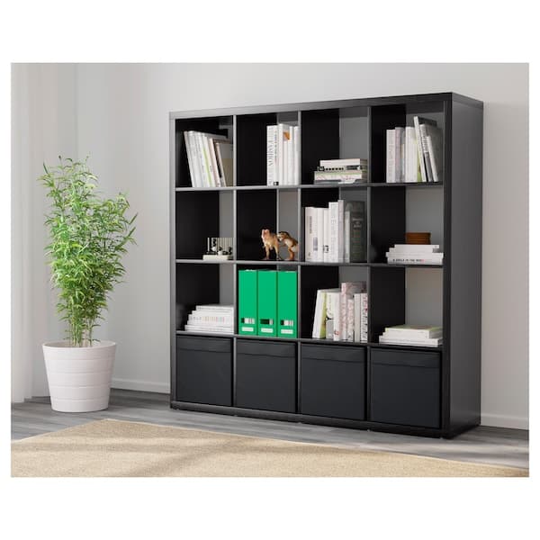 Ikea KALLAX - Shelving unit with 4 inserts, black-brown, 147x147 cm