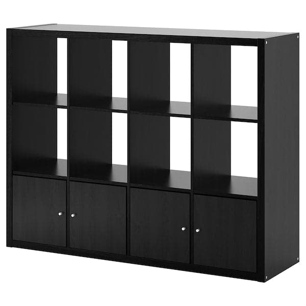 KALLAX - Shelving unit with 4 inserts, black-brown, 147x112 cm