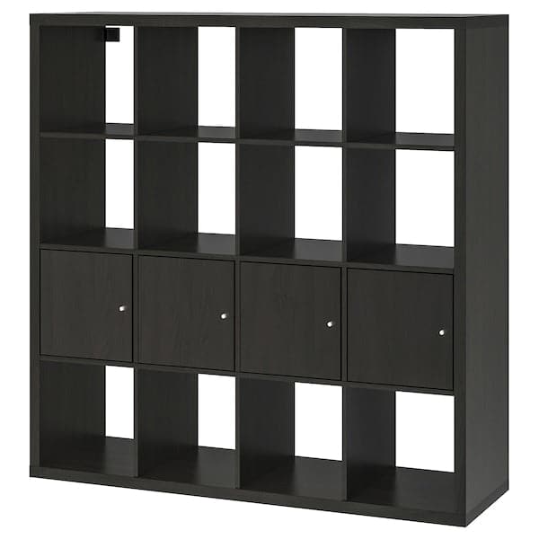 Ikea KALLAX - Shelving unit with 4 inserts, black-brown, 147x147 cm