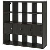 KALLAX shelving unit with 4 inserts, black-brown, 147x147 cm