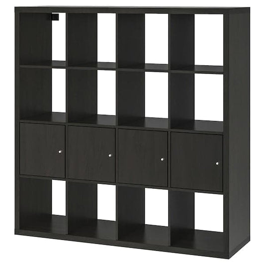 Ikea KALLAX - Shelving unit with 4 inserts, black-brown, 147x147 cm