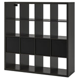 KALLAX shelving unit with 4 inserts, black-brown, 147x147 cm