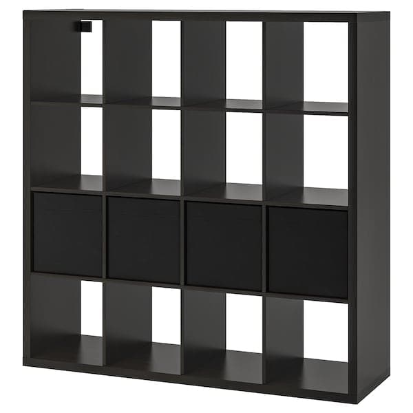 Ikea KALLAX - Shelving unit with 4 inserts, black-brown, 147x147 cm
