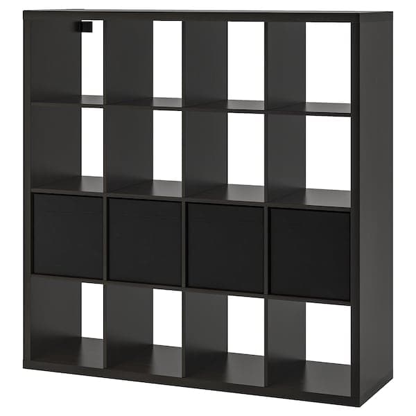 KALLAX - Shelving unit with 4 inserts, black-brown, 147x147 cm - best price from Maltashopper.com 39030591