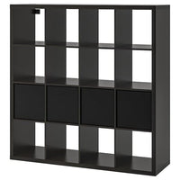 KALLAX shelving unit with 4 inserts, black-brown, 147x147 cm