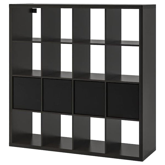 Ikea KALLAX - Shelving unit with 4 inserts, black-brown, 147x147 cm