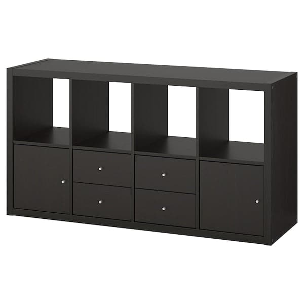 KALLAX - Shelving unit with 4 inserts, black-brown, 147x77 cm