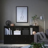 KALLAX - Shelving unit with 4 inserts, black-brown, 147x77 cm - best price from Maltashopper.com 29278304