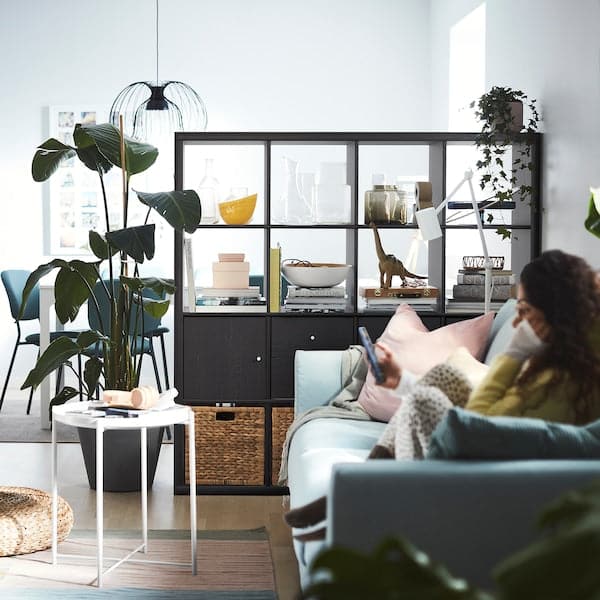 Ikea KALLAX - Shelving unit with 4 inserts, black-brown, 147x147 cm