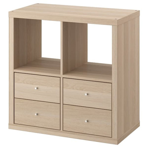 KALLAX - Shelving unit, with 4 drawers/white stained oak effect, 77x77 cm